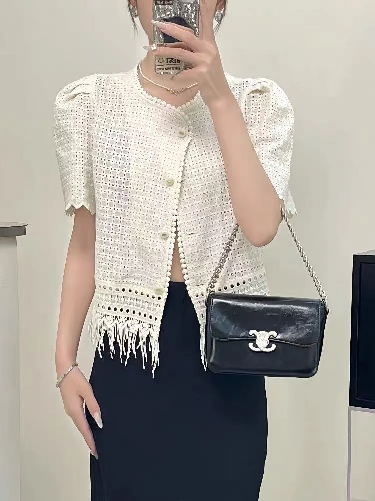 2025夏季新款韩版洋气镂空流苏衬衫百搭小衫2250