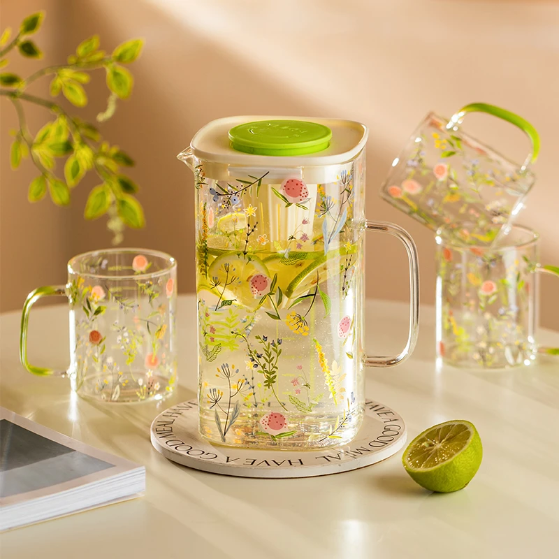摩登主妇小枝荨玻璃冷水壶耐高温凉水壶水杯大容量茶水分离冷泡壶