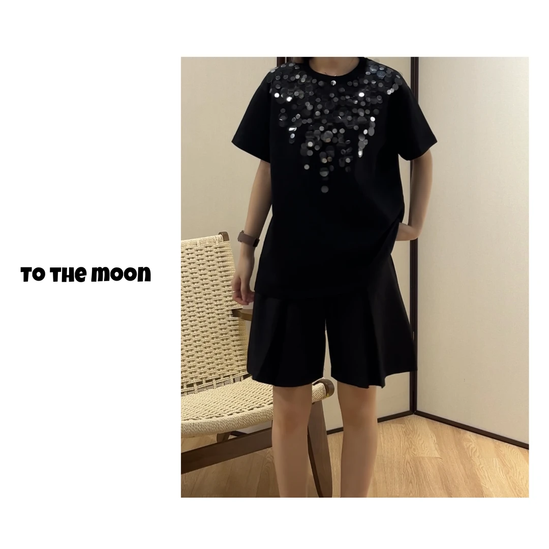 UpSd 原创【甜蜜绯闻】重工亮片设计短袖T恤点缝镂空裙6057