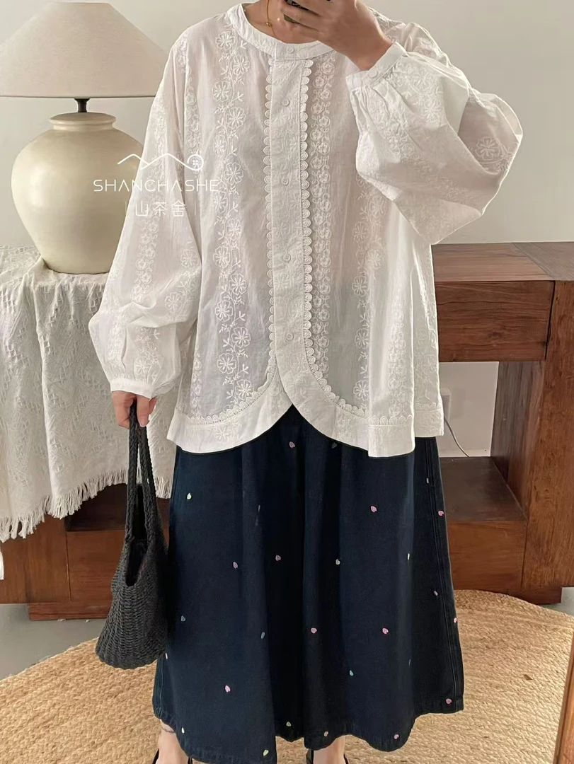 叨叨定制款#6653#圆领刺绣衬衫（春季新款） X