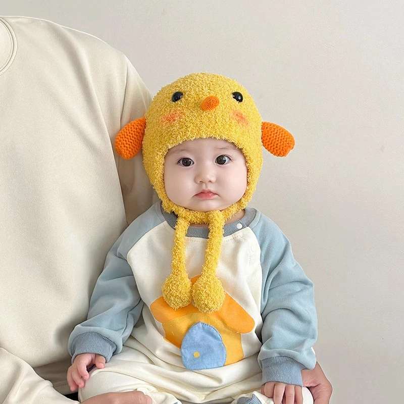 宝宝帽子冬天毛绒帽婴幼儿可爱卡通企鹅超萌加厚保暖针织护耳帽韩