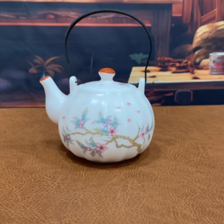旅行茶具陶瓷泡茶壶粉色茶壶提梁壶A81