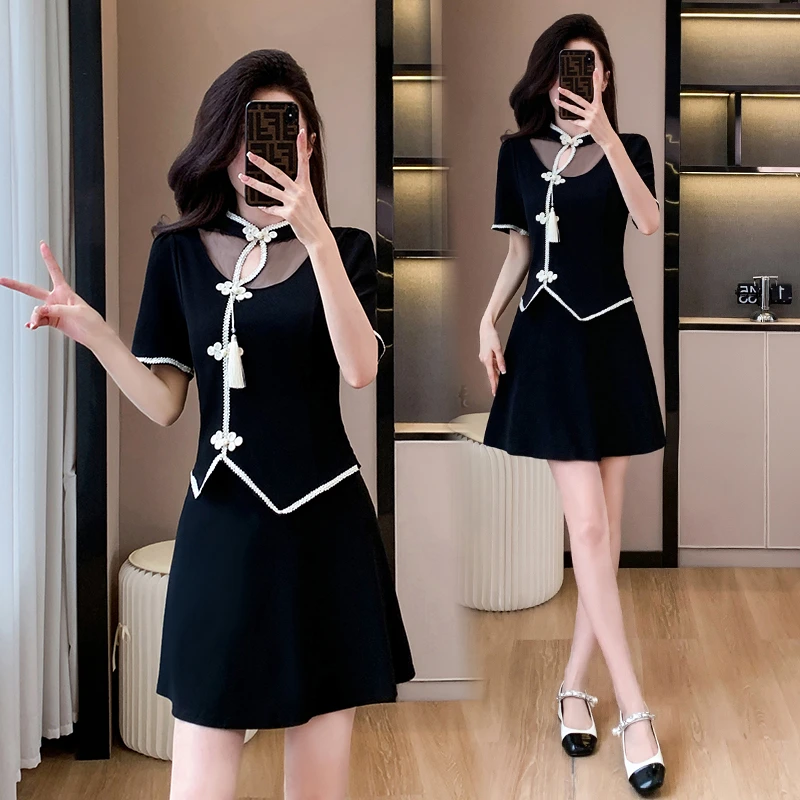 夏季新款大码女装中式改良时尚显瘦半身裙两件套套装欧若风连衣裙