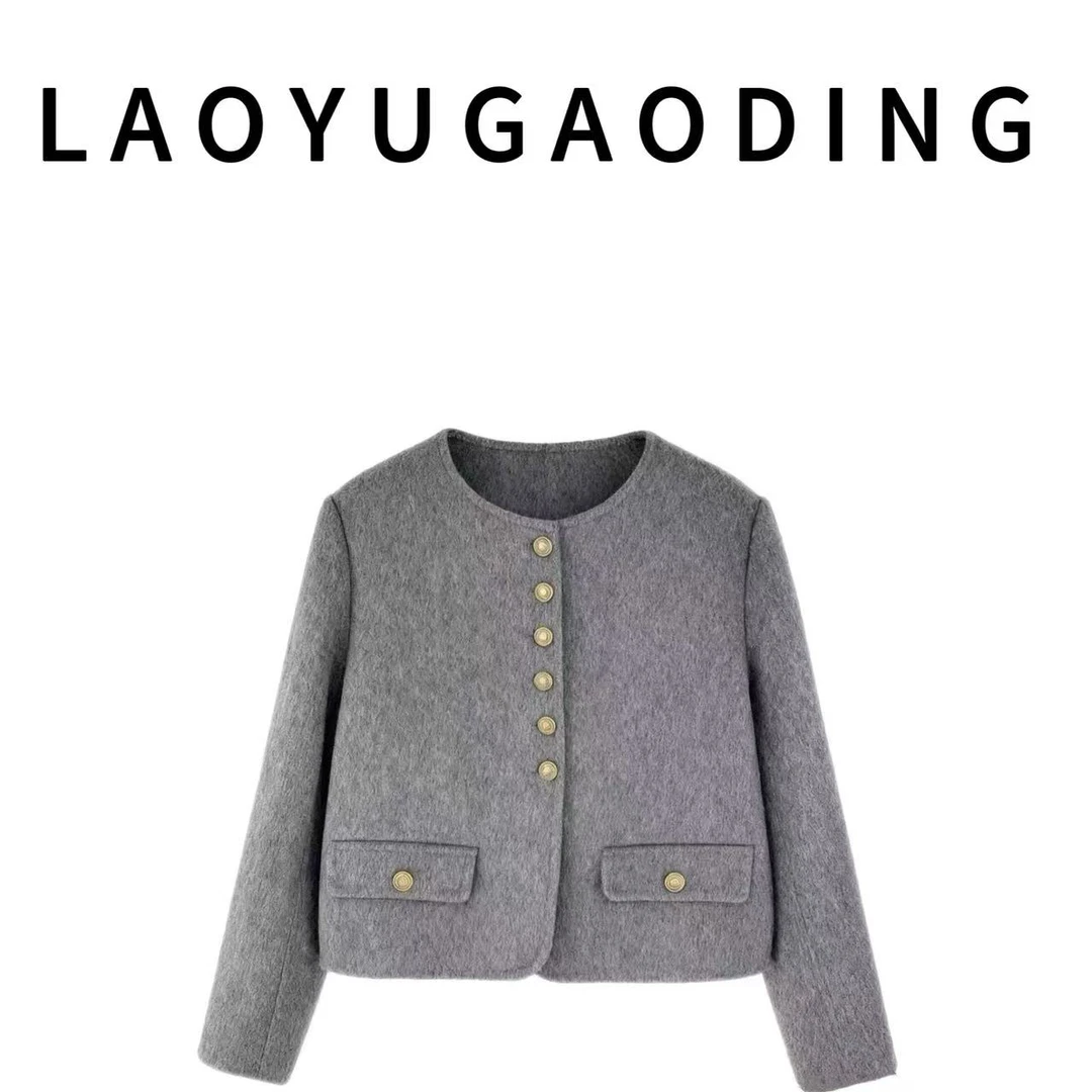 【LAOYUGAODING】高品质-8361秋冬小个子单排复古金属扣羊毛外套
