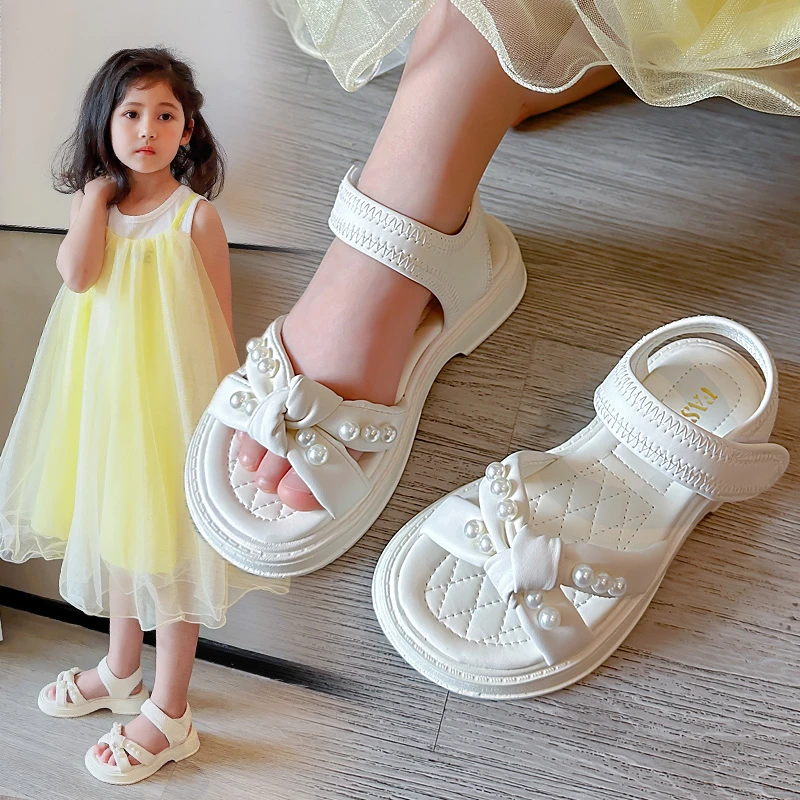 ABC女童凉鞋2025夏季新款中大童珍珠鞋子百搭女孩洋气软底公主鞋