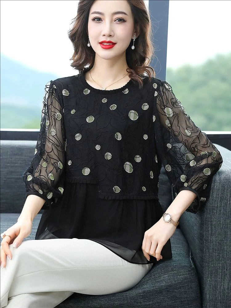 2025新款上衣女妈妈气质T恤减龄夏季妈妈装中老年