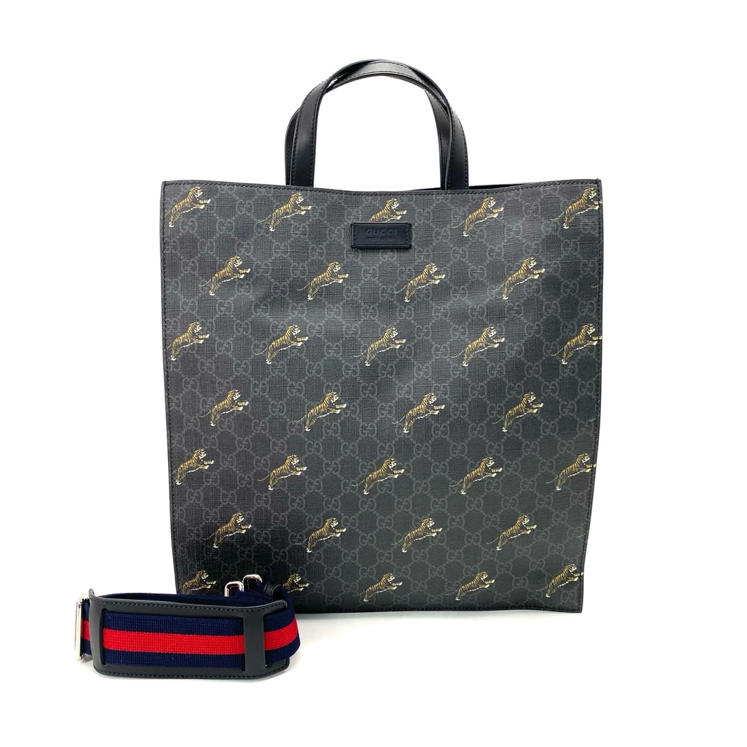 99新 GUCCI/古驰 黑老花烫金小老虎托特包 尺寸36/38