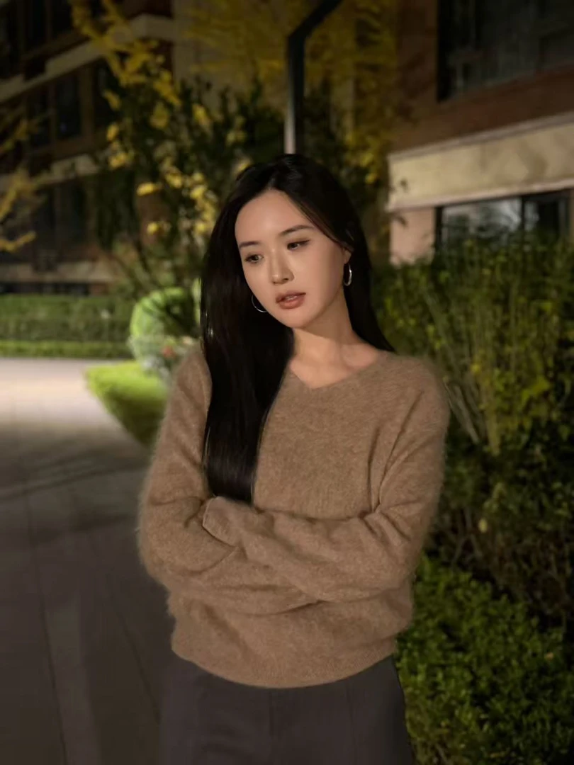 女士冬季V领毛衣#006纯色