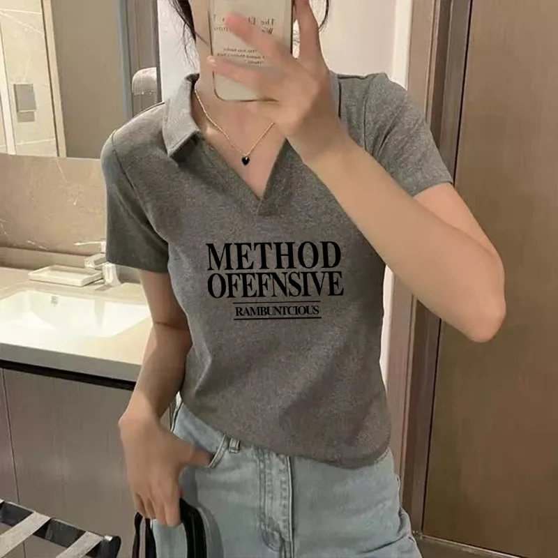 正肩polo领短袖t恤女夏季新款显瘦设计感小个子短款洋气时尚上衣