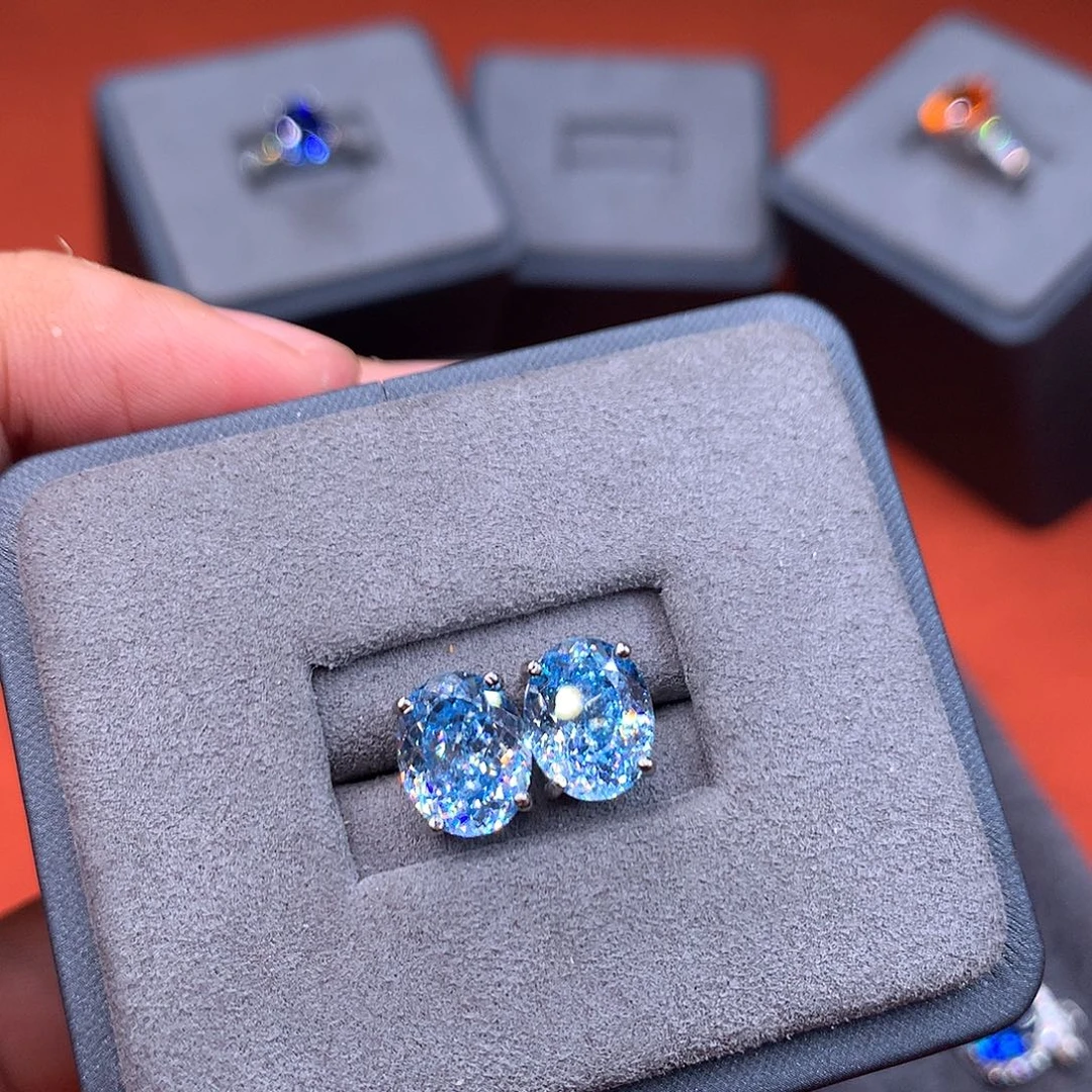 银S925镶嵌耳钉海蓝宝石