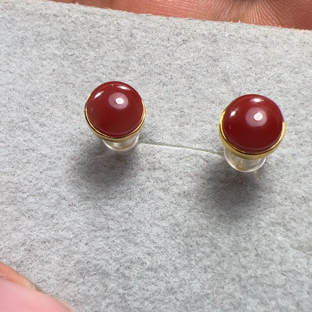 南红玛瑙耳钉18K金镶嵌