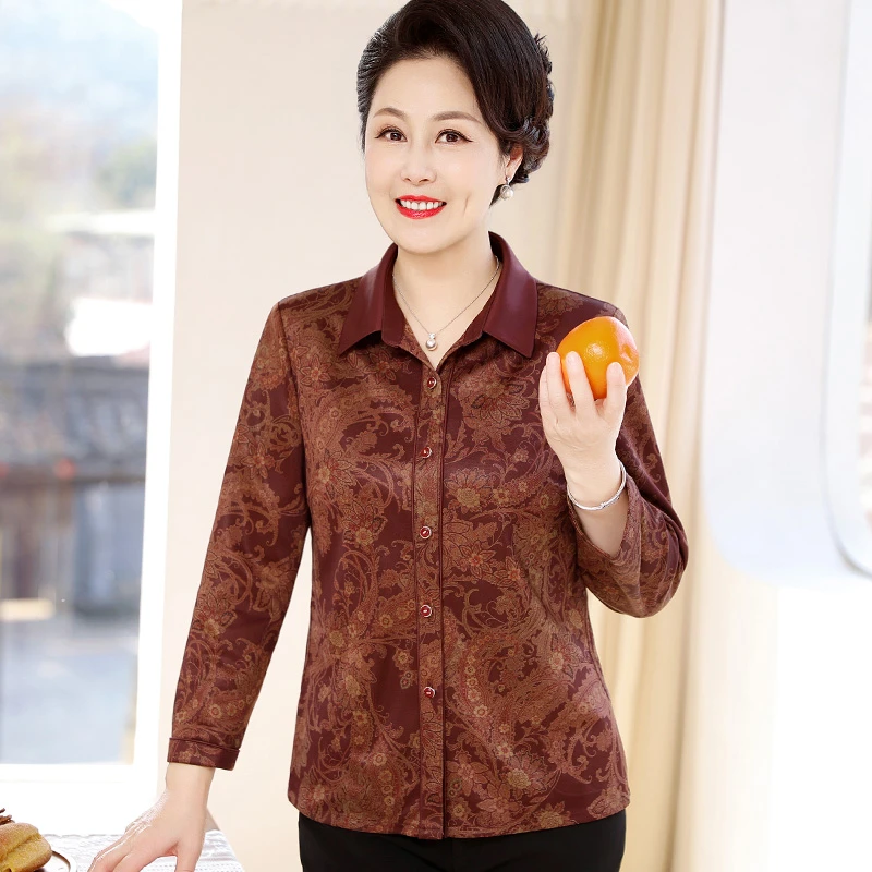 中老年人春装女长袖衬衫中年妇女衣服婆婆妈妈春秋衬衣奶奶薄外套