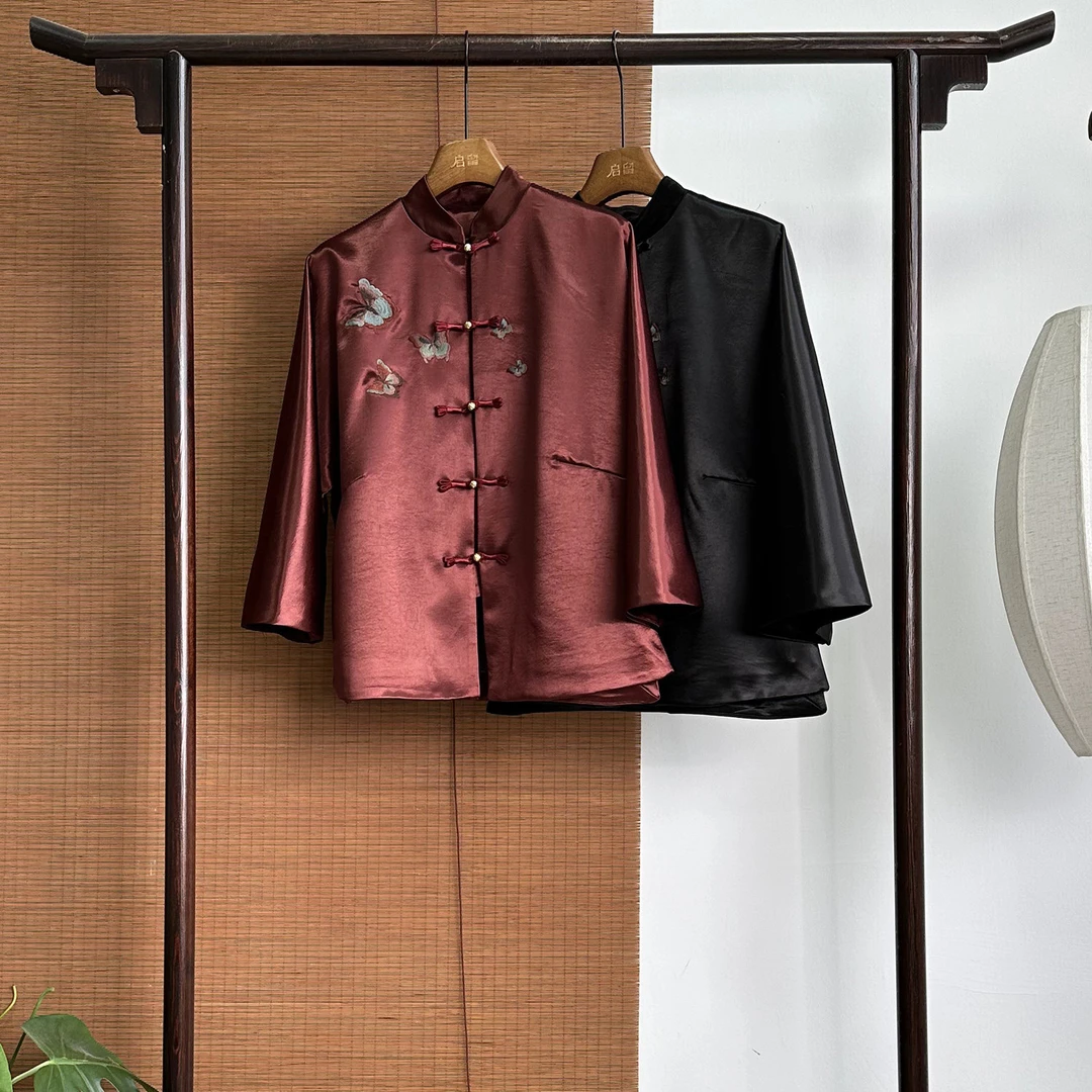 【255236】油皮缎面  新中式  蝴蝶刺绣外套
