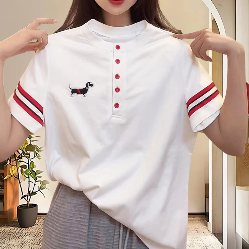 2025夏装韩版百搭休闲上衣女刺绣减龄显瘦春游出行衣服宽松时尚女