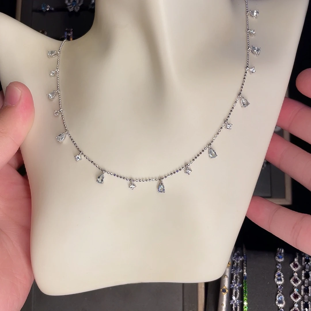 海蓝宝石项链银S925镶嵌