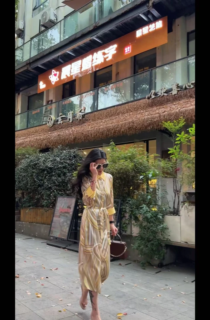 【桑蚕丝大W】时尚轻奢条纹设计师款重磅桑蚕丝连衣裙25630