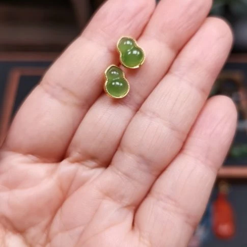 和田玉耳饰银S925镶嵌