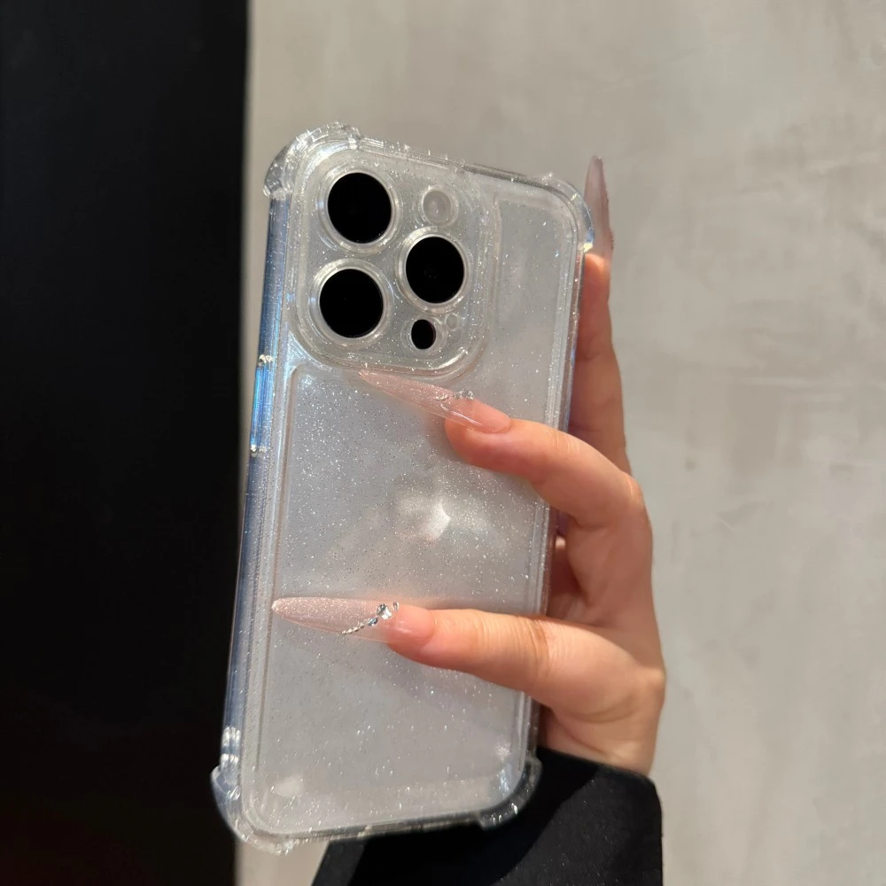 新款透明闪粉适用苹果16promax手机壳简约iPhone15时尚14创意13女