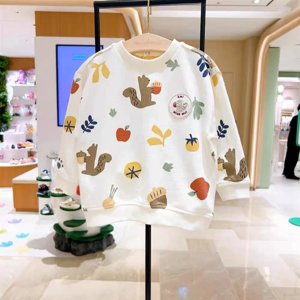 tx959小星星韩版童装2025秋儿童纯棉小松鼠卫衣T恤