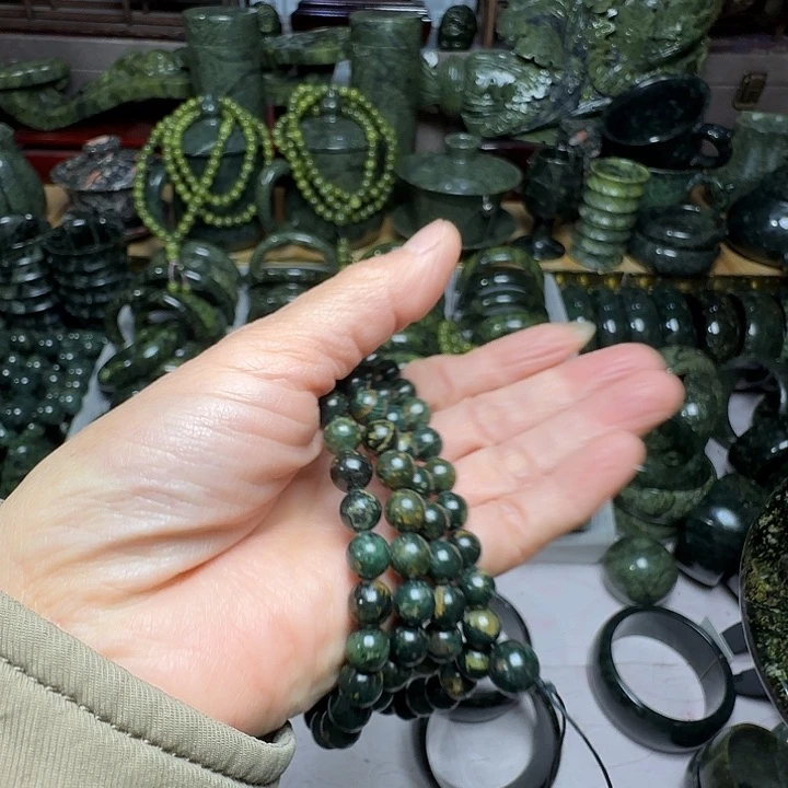 未镶嵌蛇纹石玉项链108颗0.8cm用****5