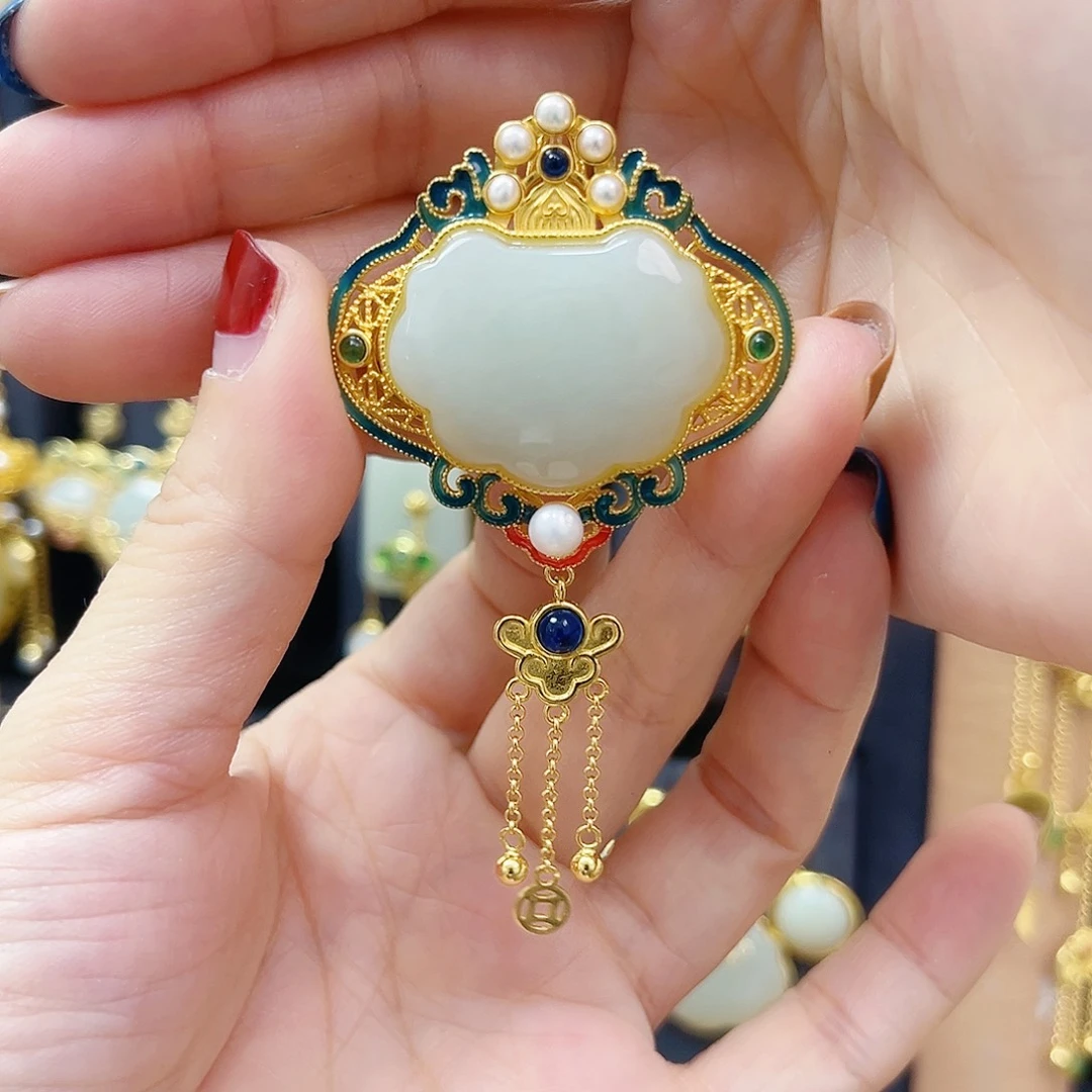 和田玉银S925镀金镶嵌颈饰