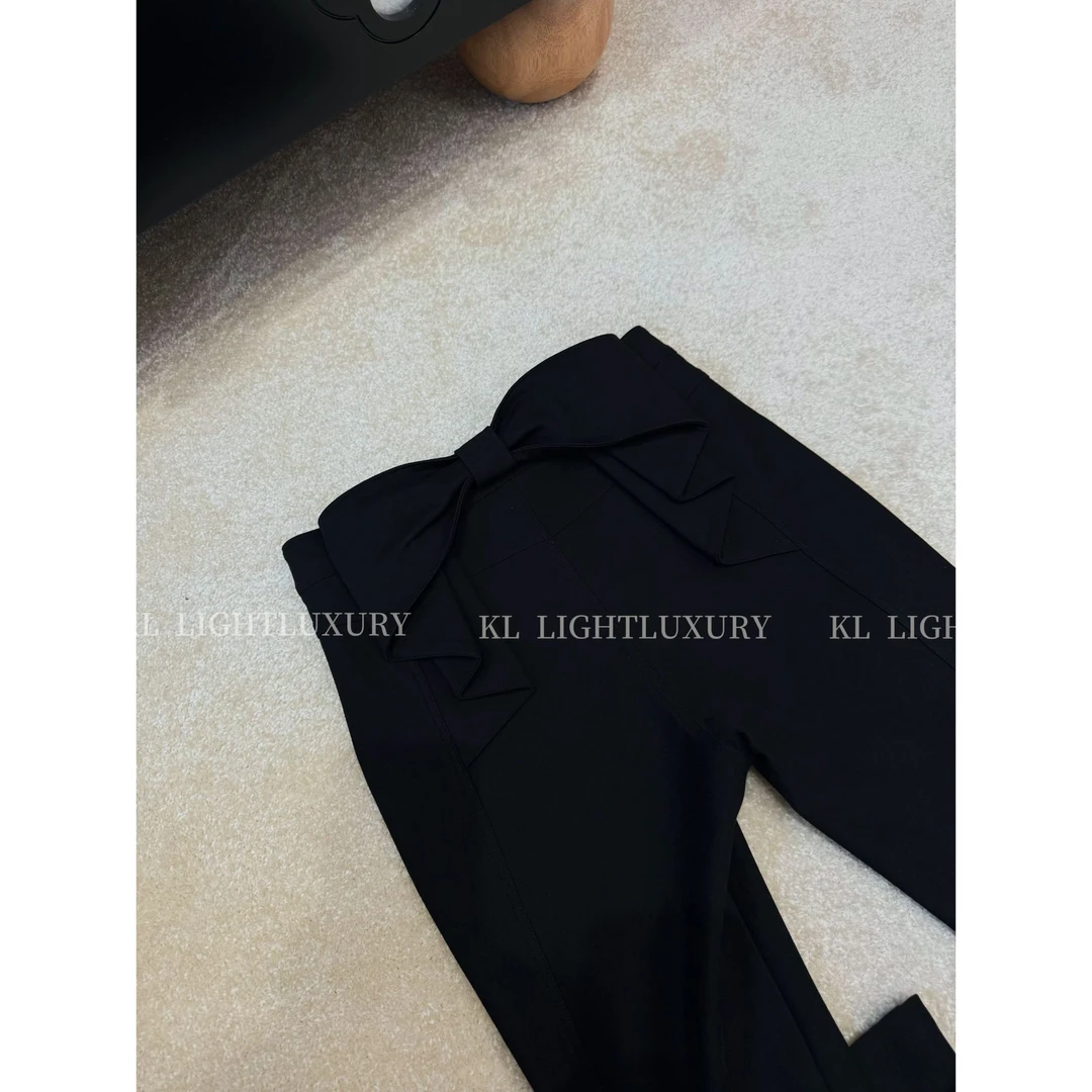 【海派甜心】蝴蝶结立体弹力高腰显瘦喇叭裤S0120