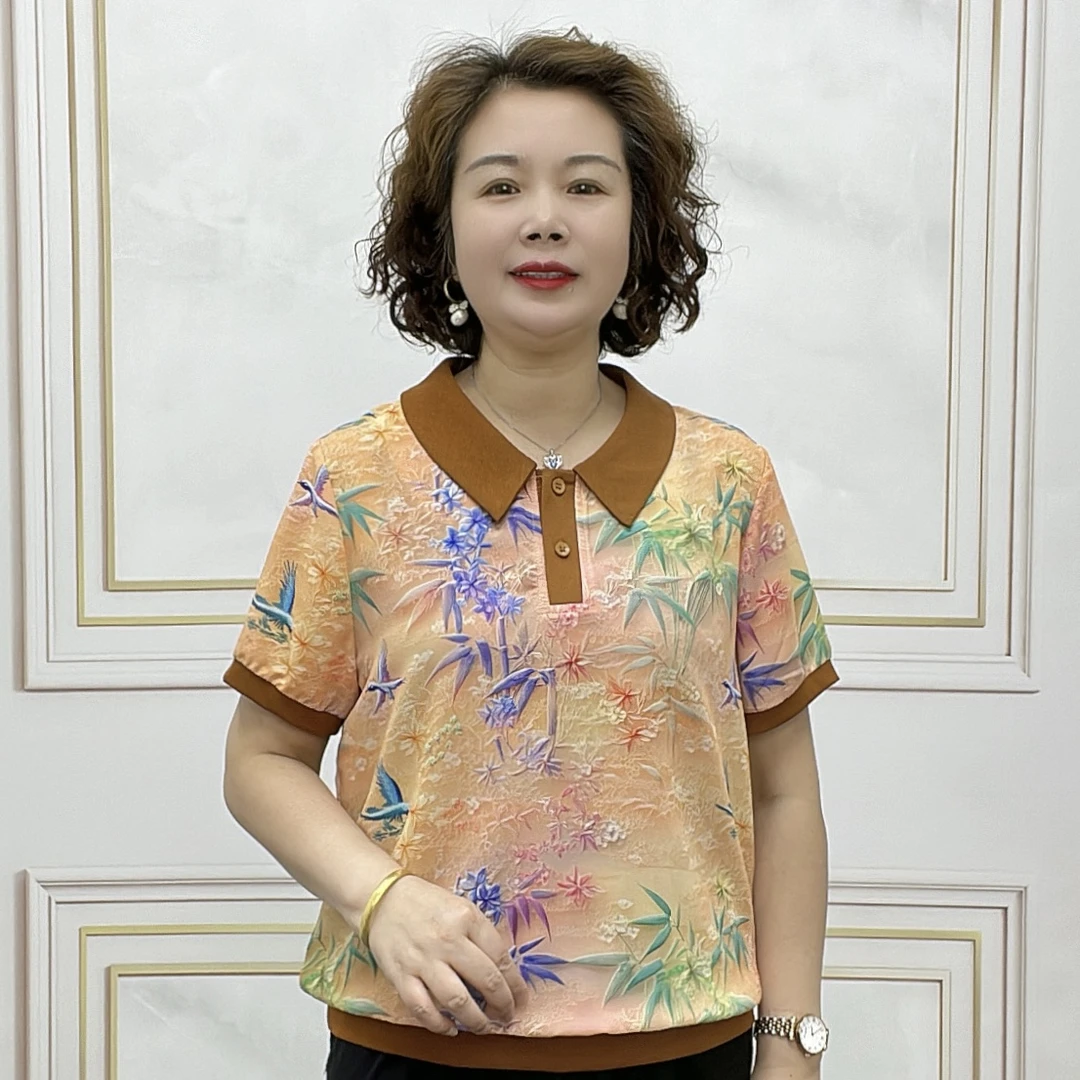 2025夏季短袖时尚减龄花色洋气中老年女士气质薄款宽松妈妈装