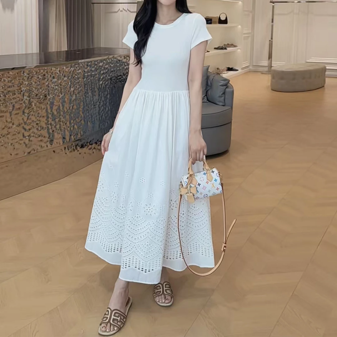 休闲短袖T恤拼接假两件连衣裙女58252