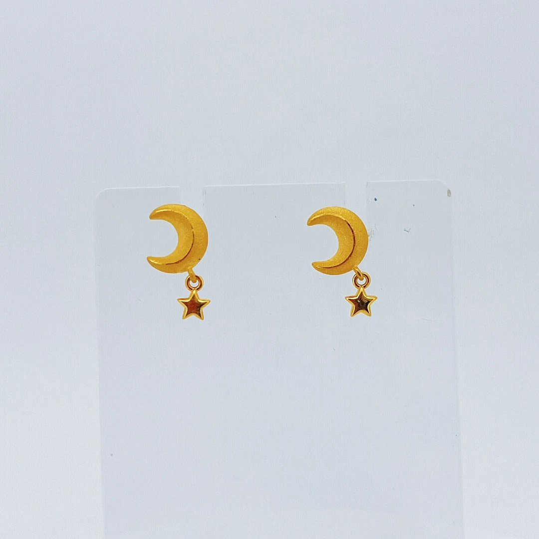 足金999黄金星月金耳坠2.84
