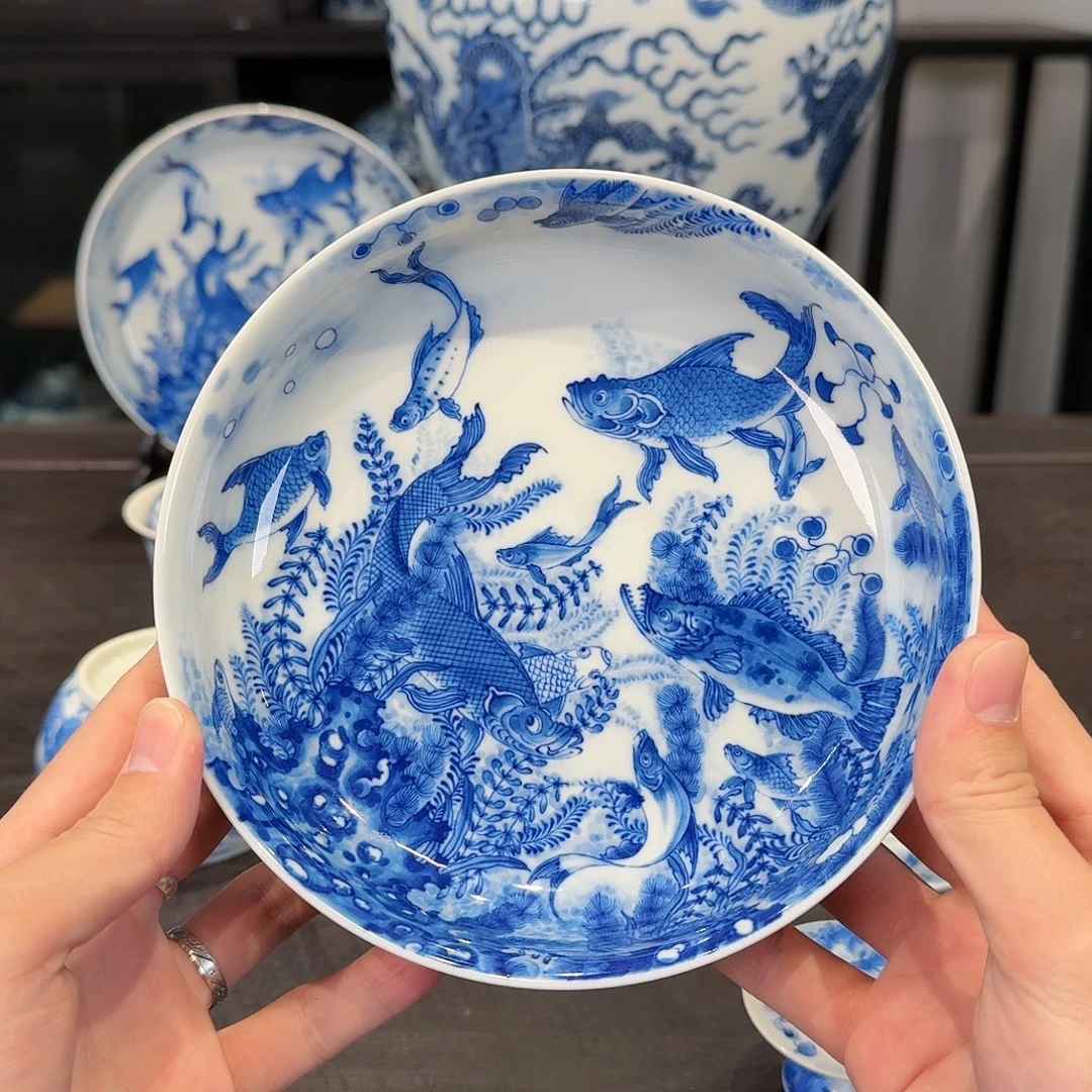 瓷片鱼藻纹壶承盘子