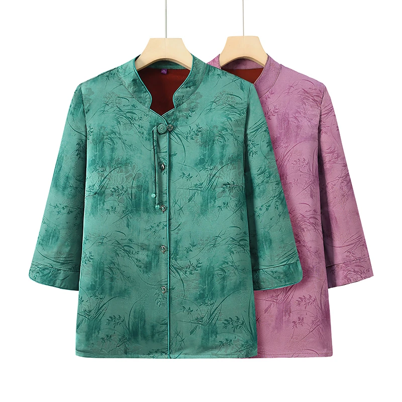 老年人衬衫女奶奶夏装套装新中式老太太衣服洋气妈妈春季上衣薄款