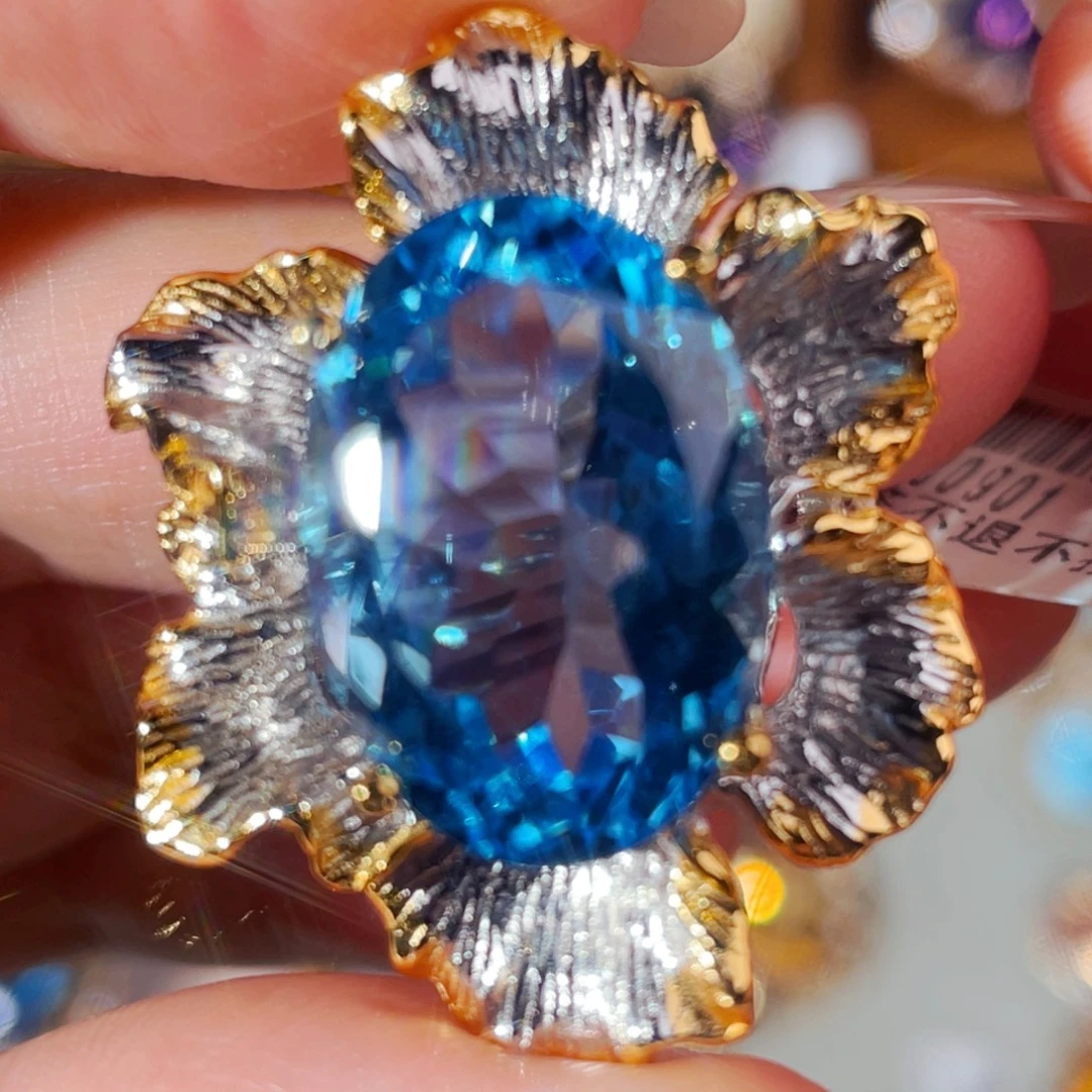 托帕石戒指银S925镶嵌