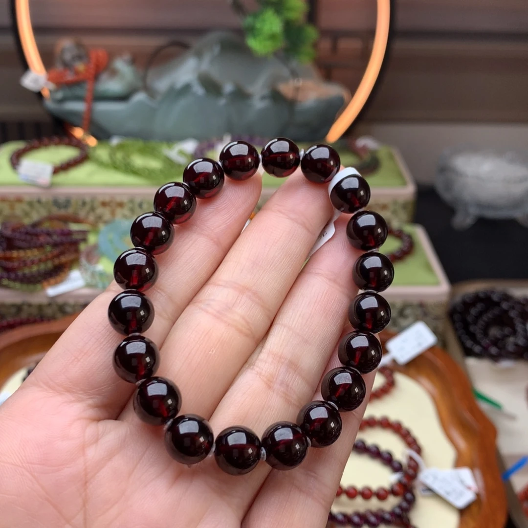 茶***卷未镶嵌石榴石手串手串9.5