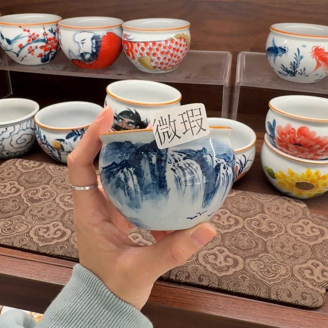 釉下手绘茶具微瑕