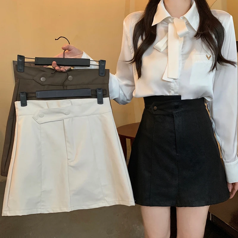 MZ103专享大码女装2025秋新款胖妹妹PU皮裙短裙高腰显瘦半身裙