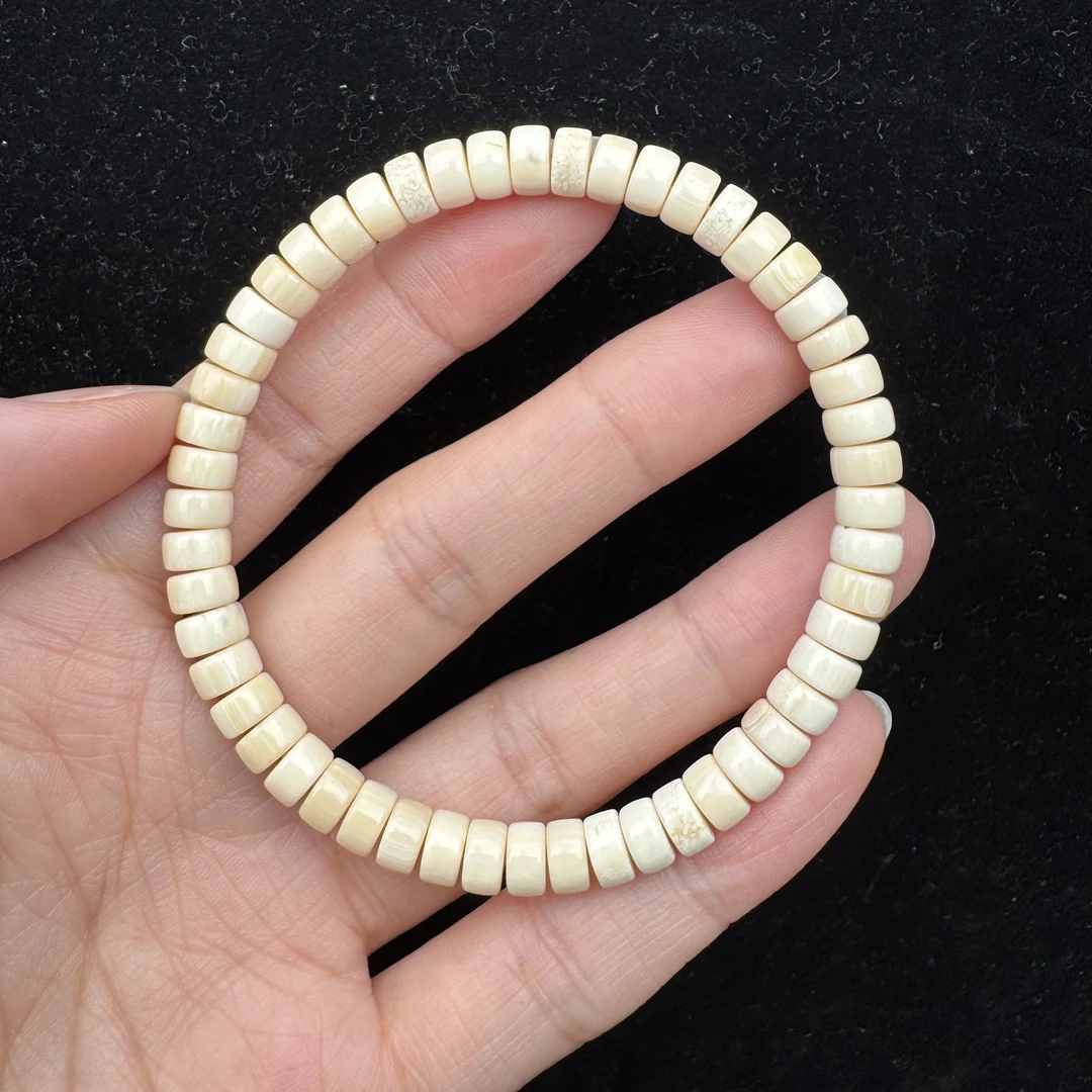 U2487天然猛犸牙 瑕疵特价药片手串6*3.5mm支持鉴定 假一罚四