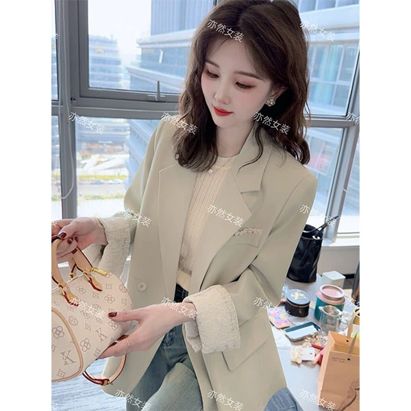 2025年新款早秋季蕾丝花边西装外套女修身小西服-25072