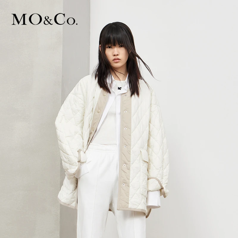 【达人专属】MOCO秋季菱格纹宽松廓形工装风棉服外套MBC3COTT17