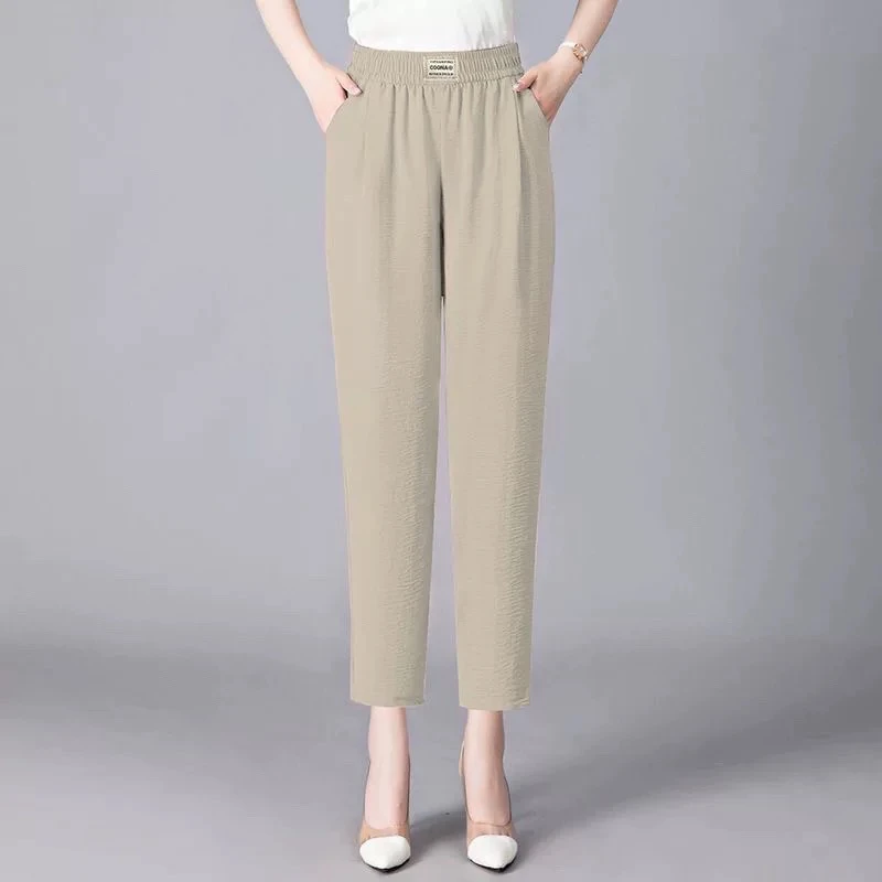 冰丝裤子女夏季薄款高腰宽松垂感九分裤妈妈休闲裤