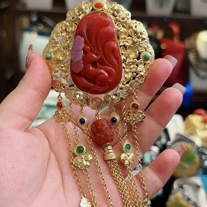 玛瑙颈饰银S925镶嵌古风