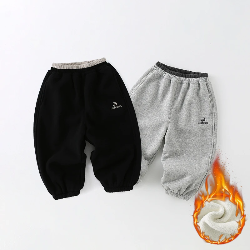 SCBEBE儿童卫裤秋冬2025男童时髦洋气刺绣拼色中小童长裤AK962