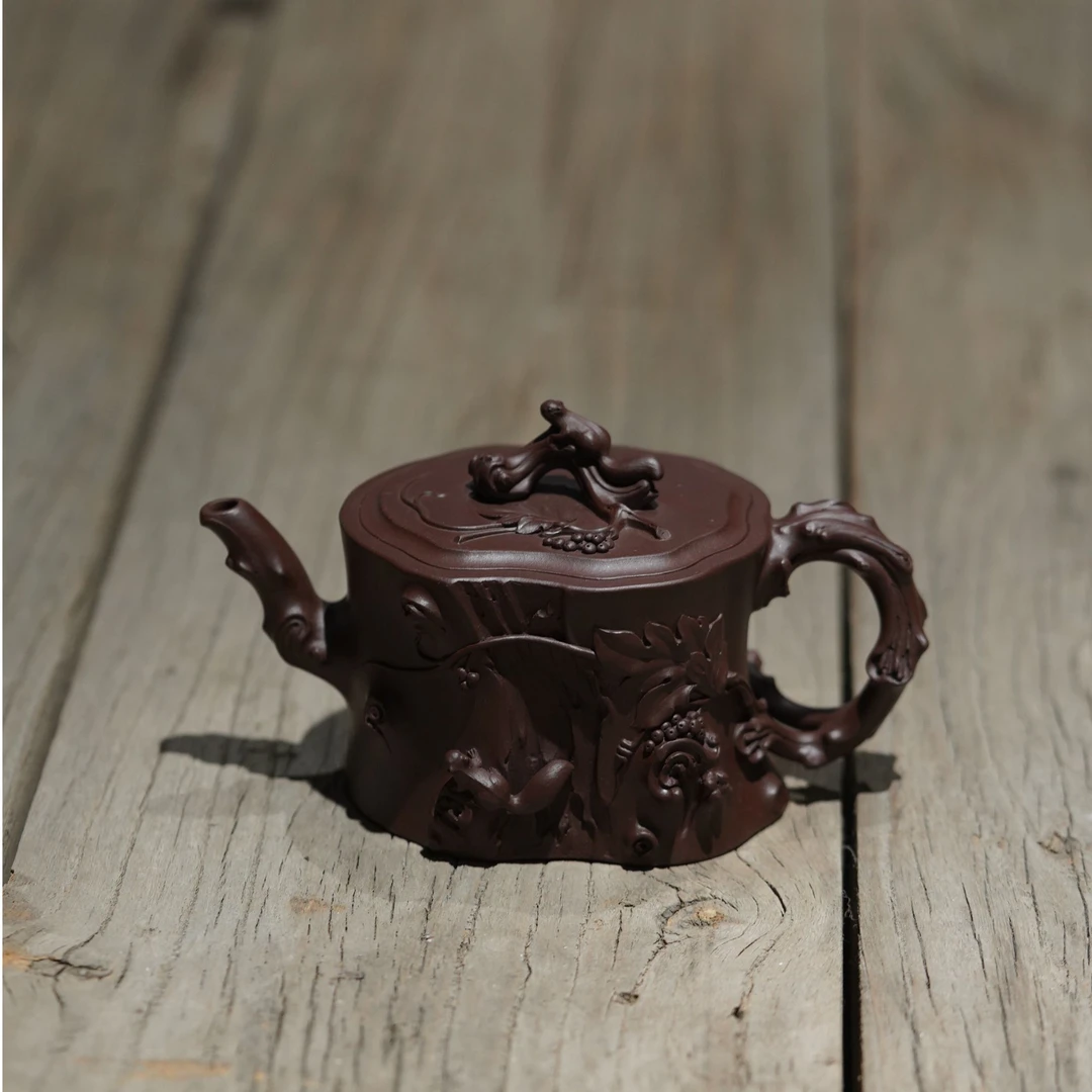 白阳全手工茶具茶壶紫砂壶松鼠葡萄仿生器花器紫泥