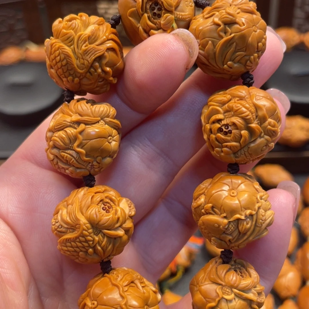 橄榄核手串/手链鲤鱼戏莲花