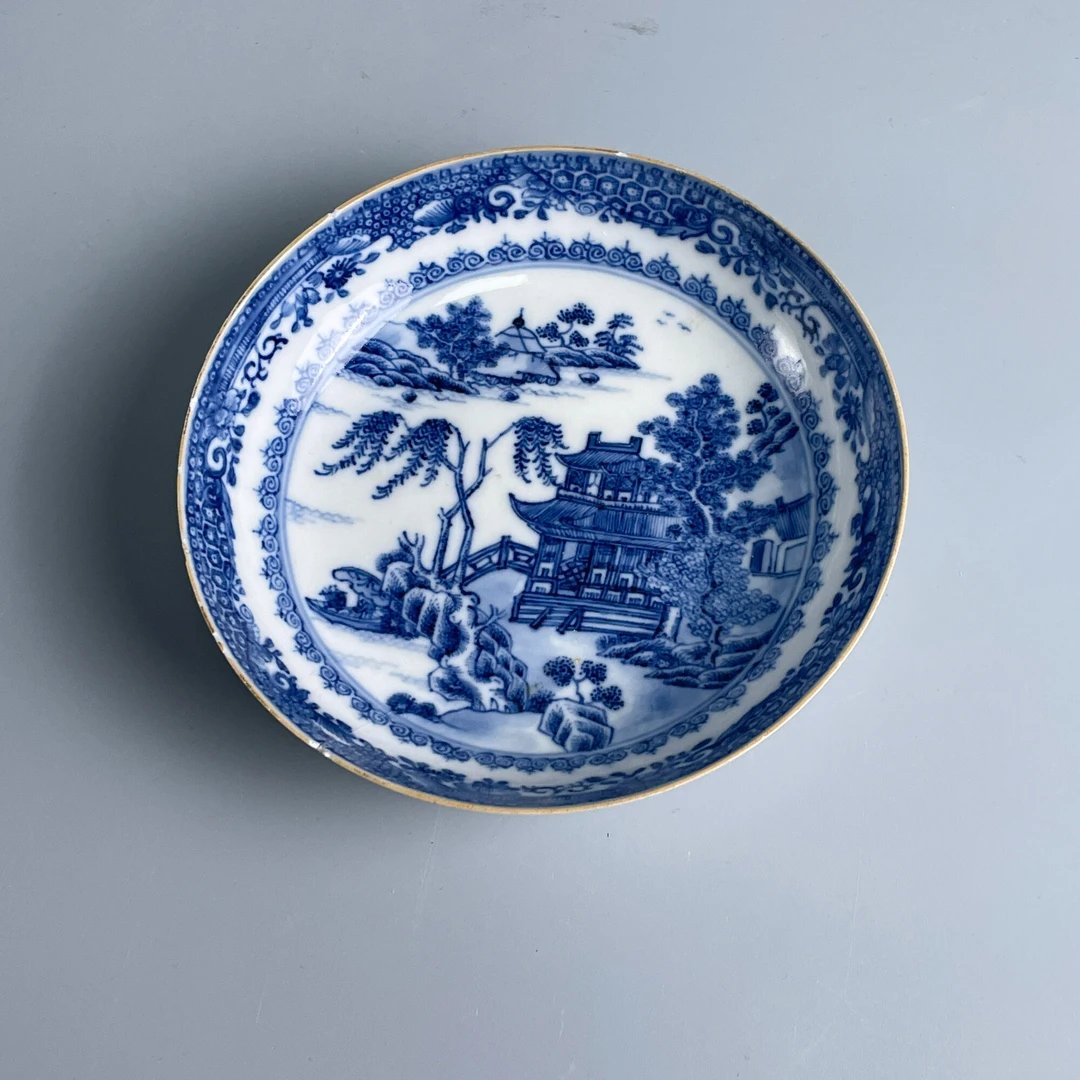 清乾隆青花山水亭阁盘M2XKO008016