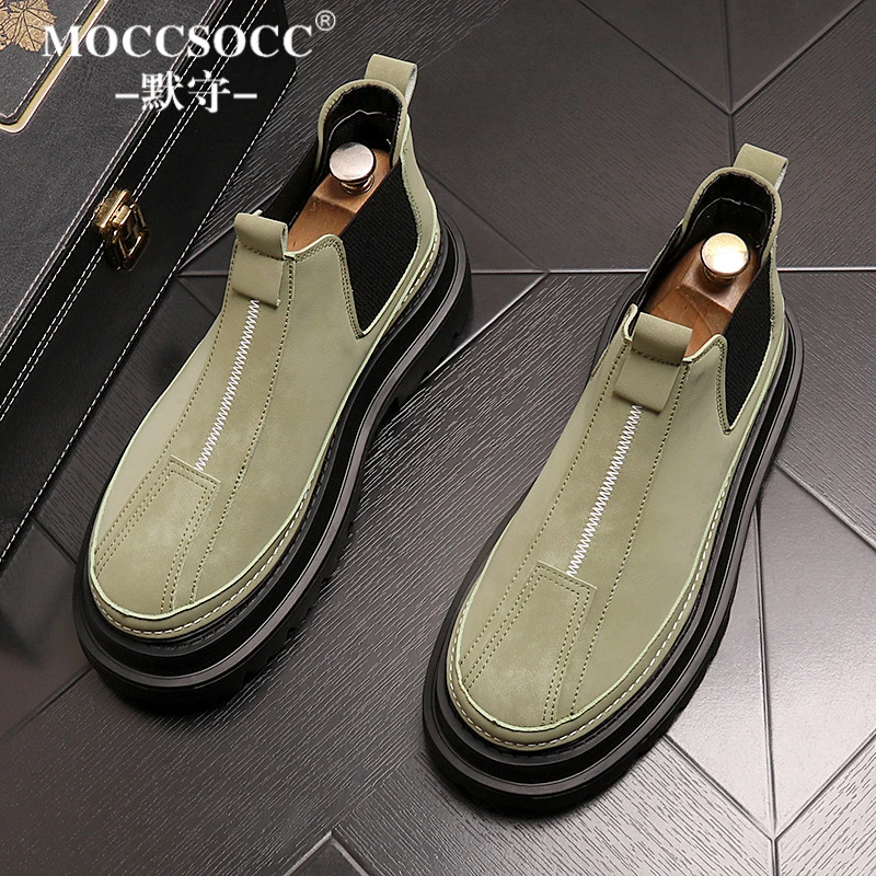 MOCCSOCC男士马丁靴轻奢高级感痞帅男鞋厚底增高靴时尚百搭休闲靴