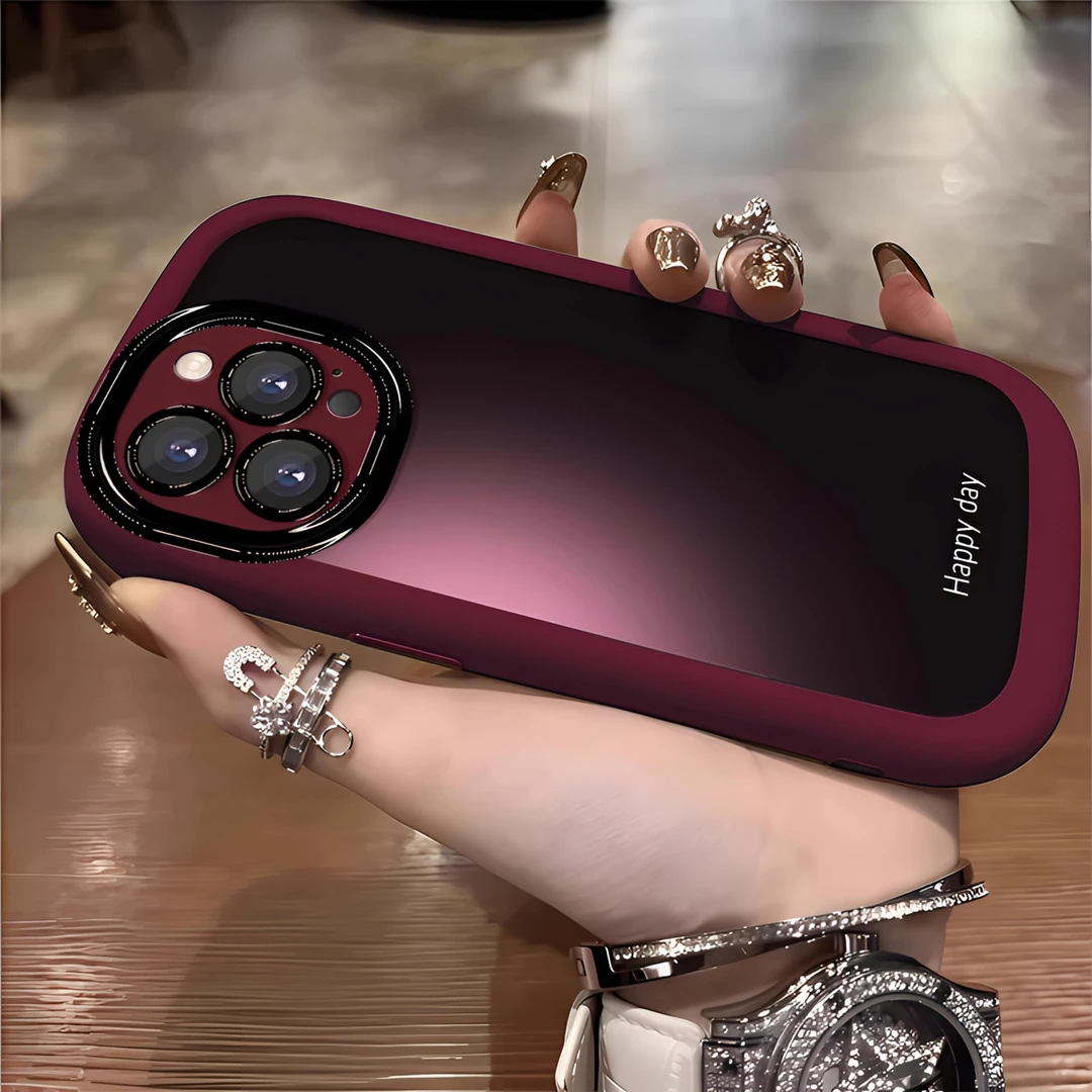晕染渐变适用苹果17promax手机壳酒红色iphone16保护套简约15情侣