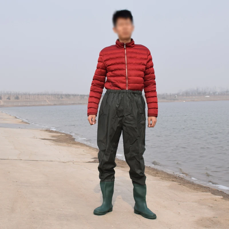防水服下水裤捕鱼裤打鱼半身插秧裤齐腰渔裤叉裤连鞋雨裤钓鱼