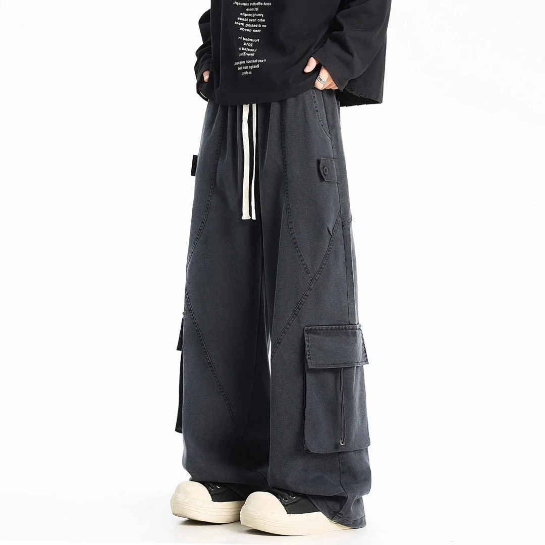 直筒工装裤男秋季新款多口袋美式潮牌复古宽松阔腿垂感休闲伞兵裤