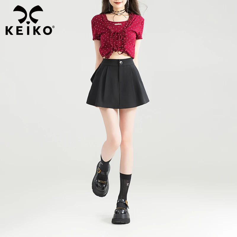 KEIKO 设计感蝴蝶结饰阔腿短裤25夏季甜系挺廓高腰A字休闲裤裙裤