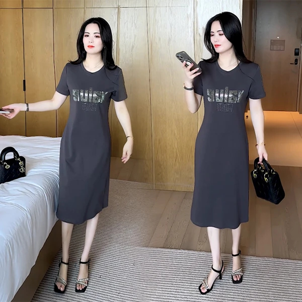 2025夏季短袖新款穿搭洋气气质显瘦时尚休闲韩版减龄连衣裙167